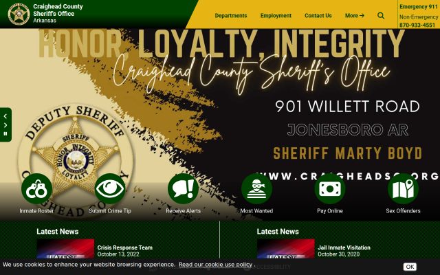Screenshot of Craighead County Detention Center website