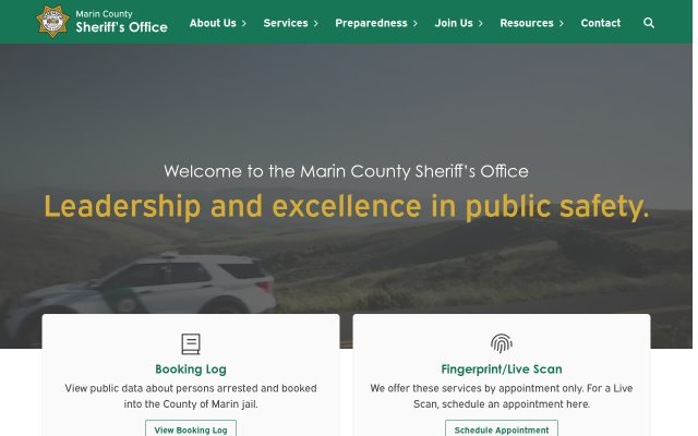 Screenshot of Marin County Jail website