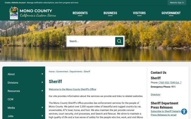 Screenshot of Mono County Jail website