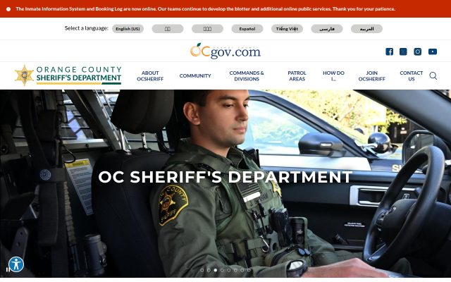 Screenshot of Orange County Jail website