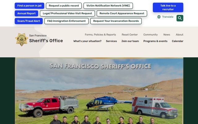 Screenshot of San Francisco County Jail website
