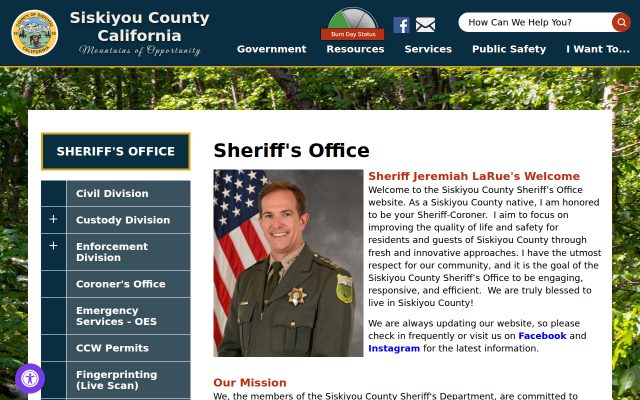 Screenshot of Siskiyou County Jail website