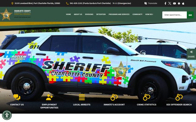 Screenshot of Charlotte County Jail website