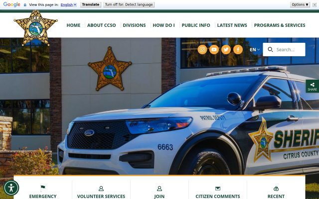 Screenshot of Citrus County Detention Facility website