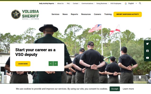 Screenshot of Volusia County Branch Jail website