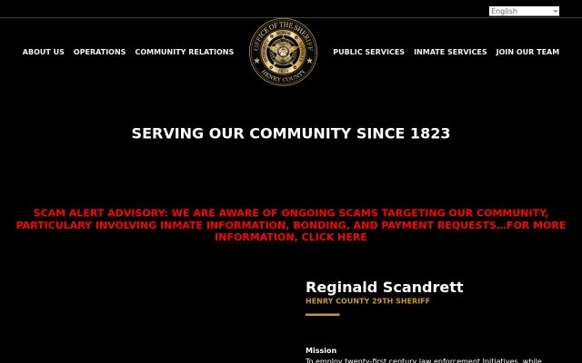 Screenshot of Henry County Jail website