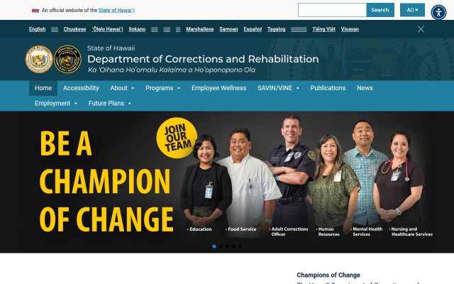 Screenshot of Oahu Community Correctional Center website
