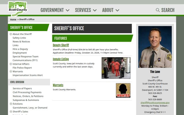 Screenshot of Scott County Jail website