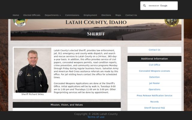 Screenshot of Latah County Jail website