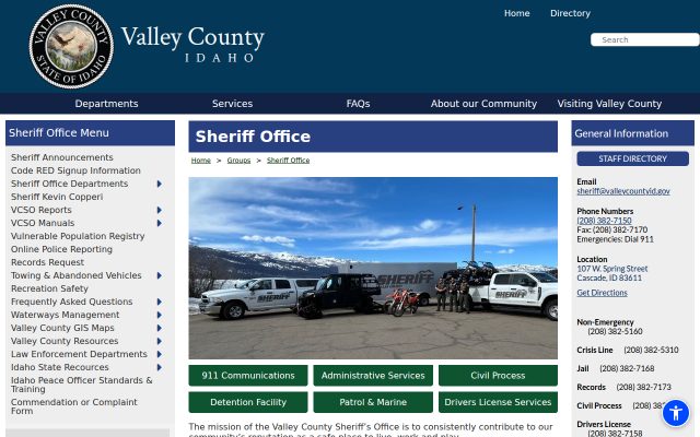 Screenshot of Valley County Jail website