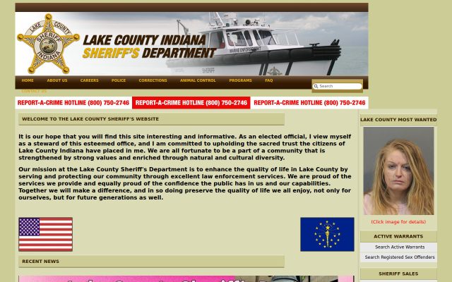 Screenshot of Lake County Jail website