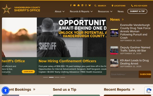 Screenshot of Vanderburgh County Jail website