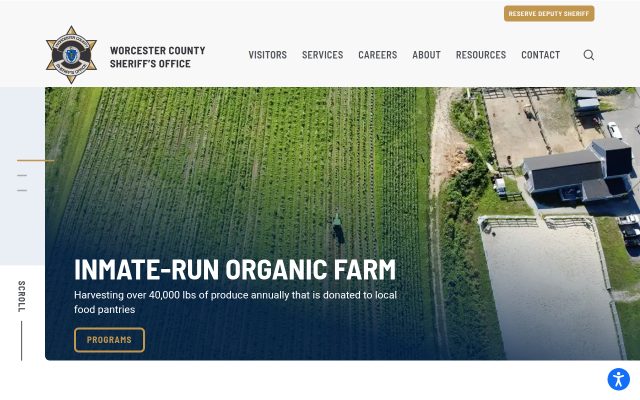 Screenshot of Worcester County House of Correction website