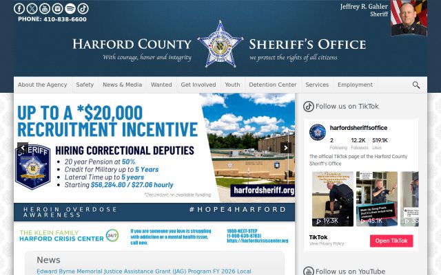 Screenshot of Harford County Detention Center website
