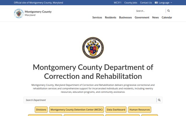 Screenshot of Montgomery County Correctional Facility website