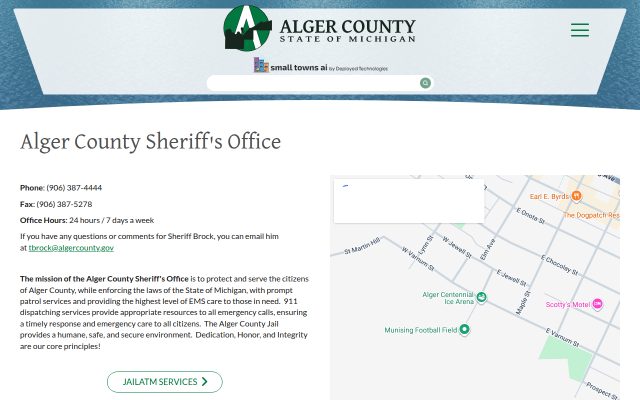 Screenshot of Alger County Jail website
