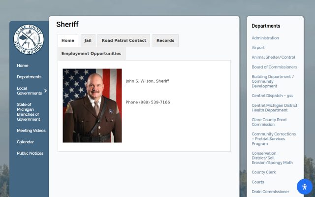 Screenshot of Clare County Jail website