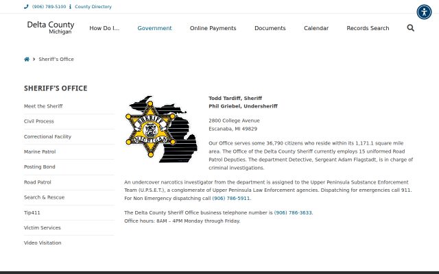 Screenshot of Delta County Jail website