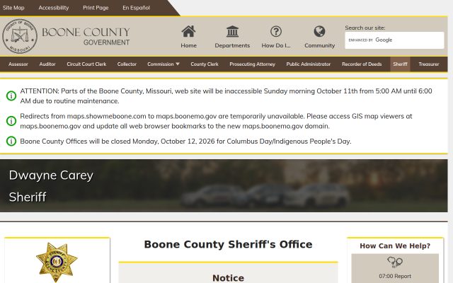 Screenshot of Boone County Jail website