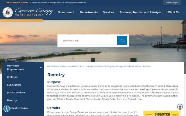 Screenshot of Carteret County Jail website