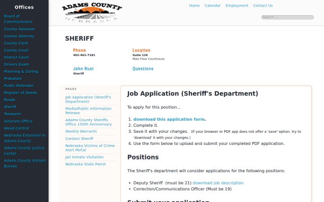 Screenshot of Adams County Detention Facility website