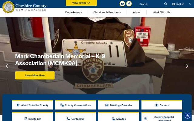 Screenshot of Cheshire County Department of Corrections website