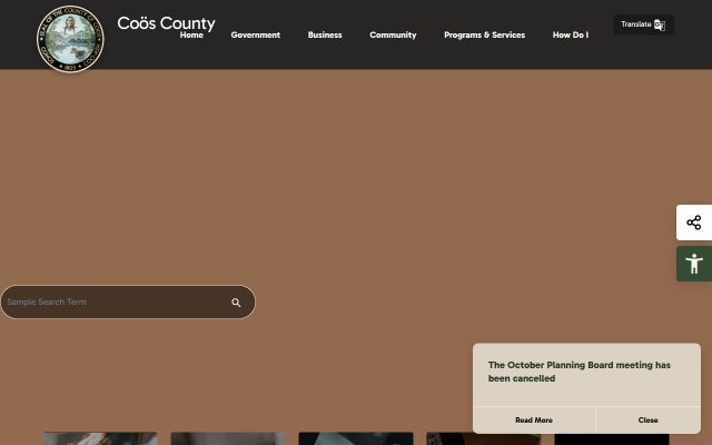 Screenshot of Coos County Department of Corrections website