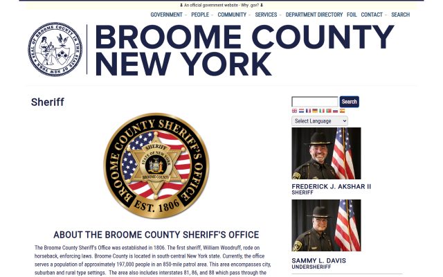 Screenshot of Broome County Correctional Facility website