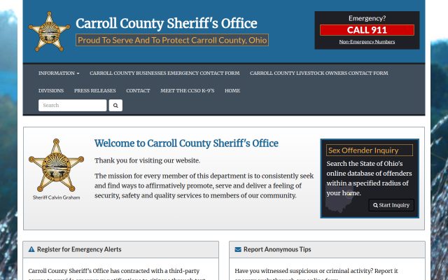 Screenshot of Carroll County Jail website
