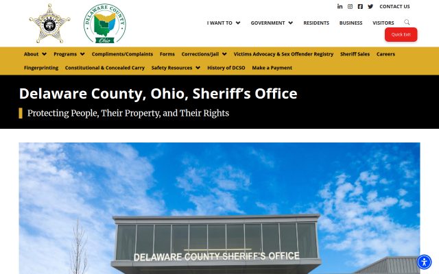 Screenshot of Delaware County Jail website