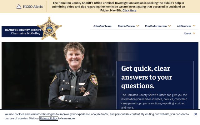 Screenshot of Hamilton County Justice Center website