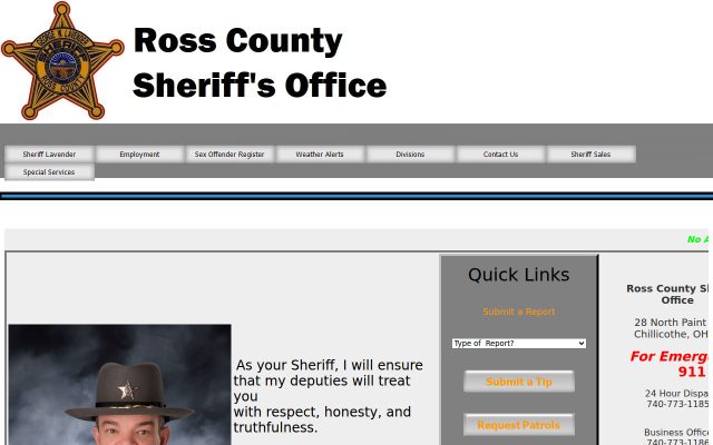 Screenshot of Ross County Jail website