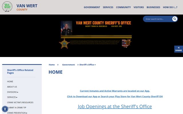 Screenshot of Van Wert County Jail website