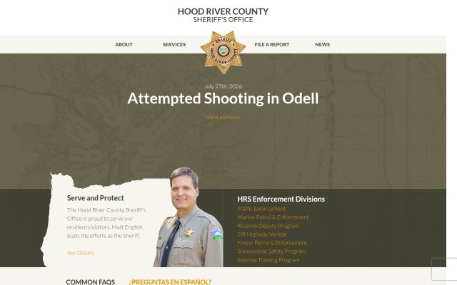Screenshot of Hood River County Jail website