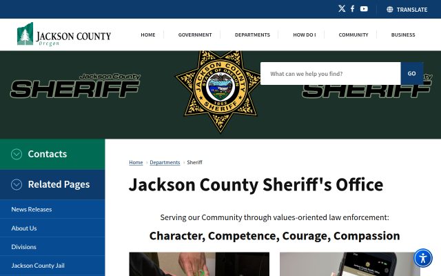 Screenshot of Jackson County Jail website
