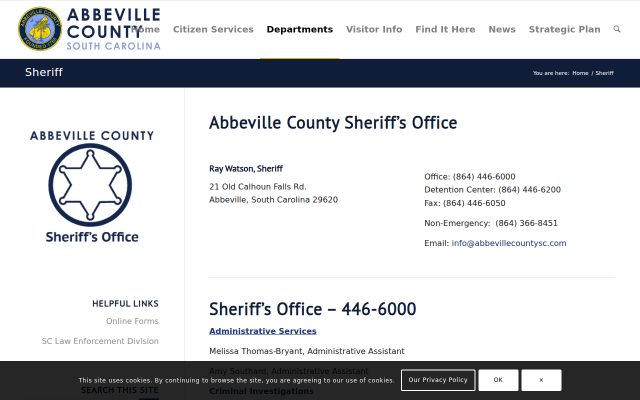 Screenshot of Abbeville County Detention Center website