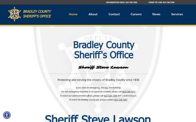 Screenshot of Bradley County Jail website
