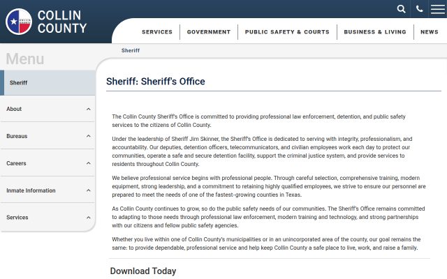 Screenshot of Collin County Detention Facility website