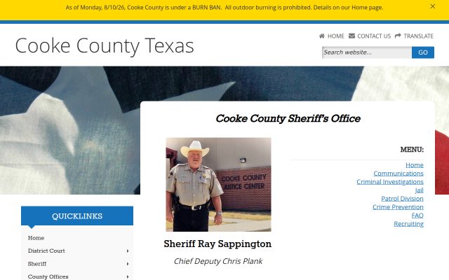 Screenshot of Cooke County Jail website