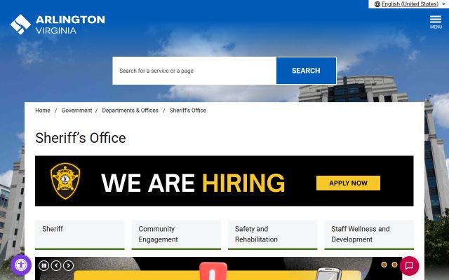 Screenshot of Arlington County Detention Facility website