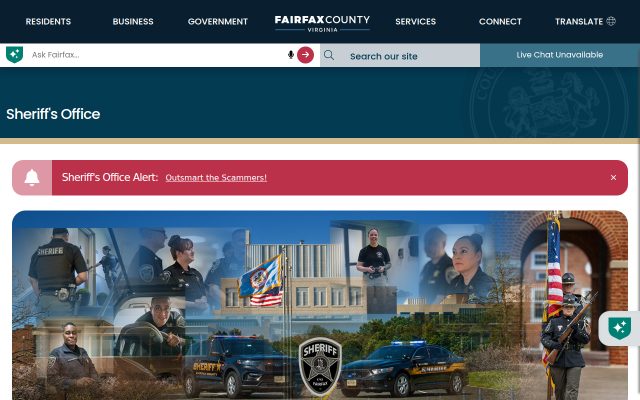 Screenshot of Fairfax County Adult Detention Center website