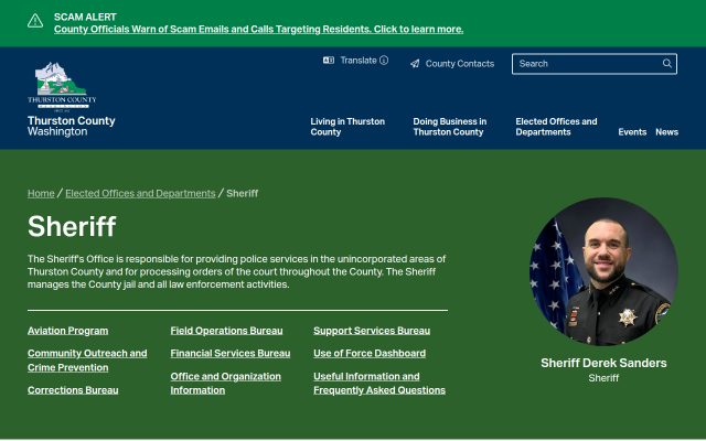 Screenshot of Thurston County Jail website