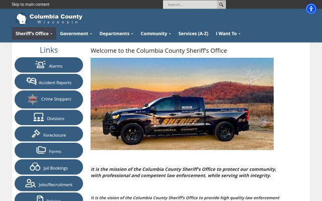 Screenshot of Columbia County Jail website