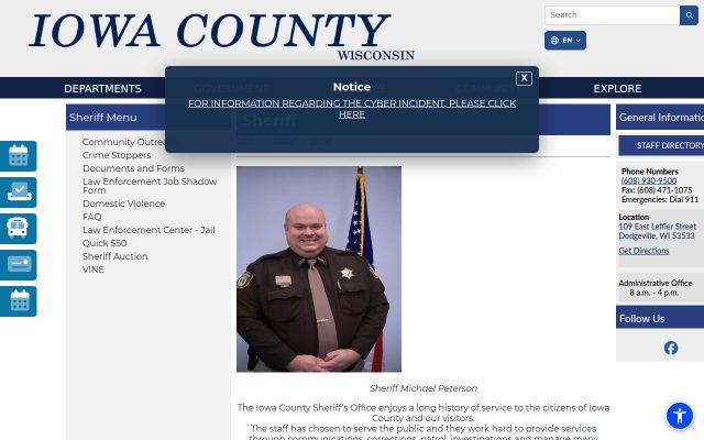 Screenshot of Iowa County Jail website